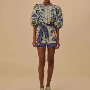 Farm Rio Green Ocean Tapestry Belted Romper